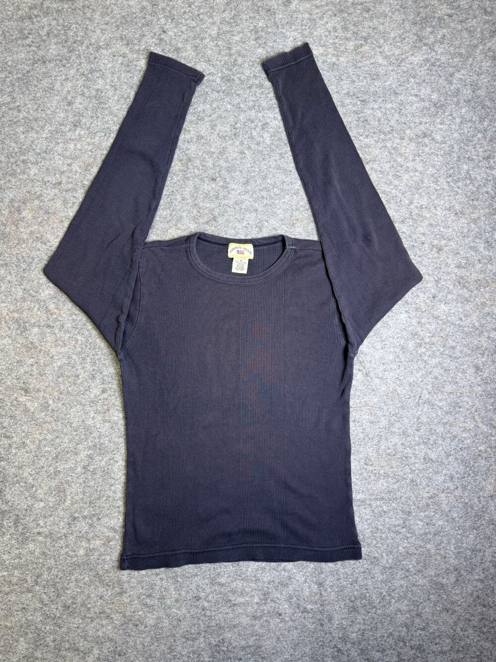 Vintage County Seat Women's Ribbed Long Sleeve Shirt Sz M Navy Blue 100% Cotton